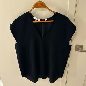 Vince black V-neck cap sleeve popover blouse